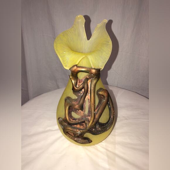 Vintage Hand Made Blown Glass Coated With MetalYellow
